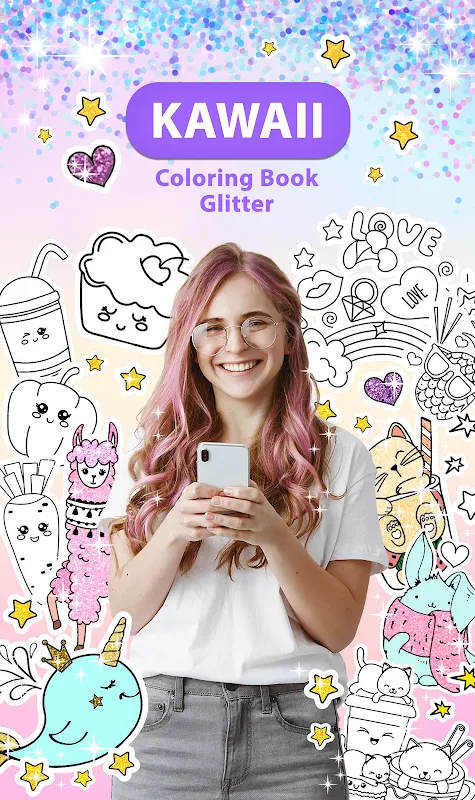 Kawaii Coloring Book Glitter Kawaii Coloring Book Glitter