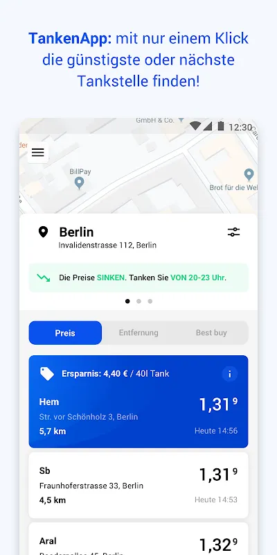 TankenApp mit Benzinpreistrend TankenApp mit Benzinpreistrend